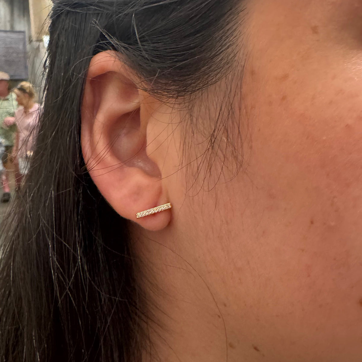 Gold Bar Crystal Stud Tiny Earrings
