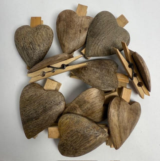 Wooden Heart Clips - Set of 12