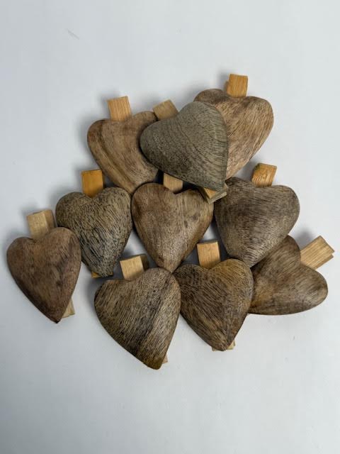 Wooden Heart Clips - Set of 12