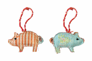 Kantha Pig Ornament- Set of 6