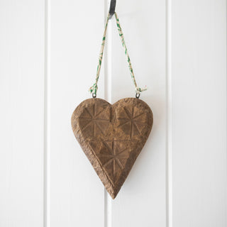 Hanging Carved Wooden Kantha Heart