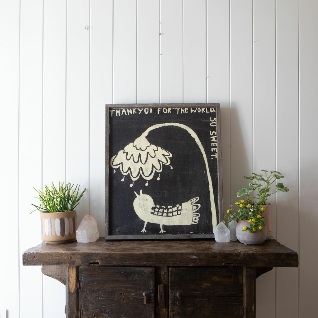 Thank You Bird Art Print - Grey Wood