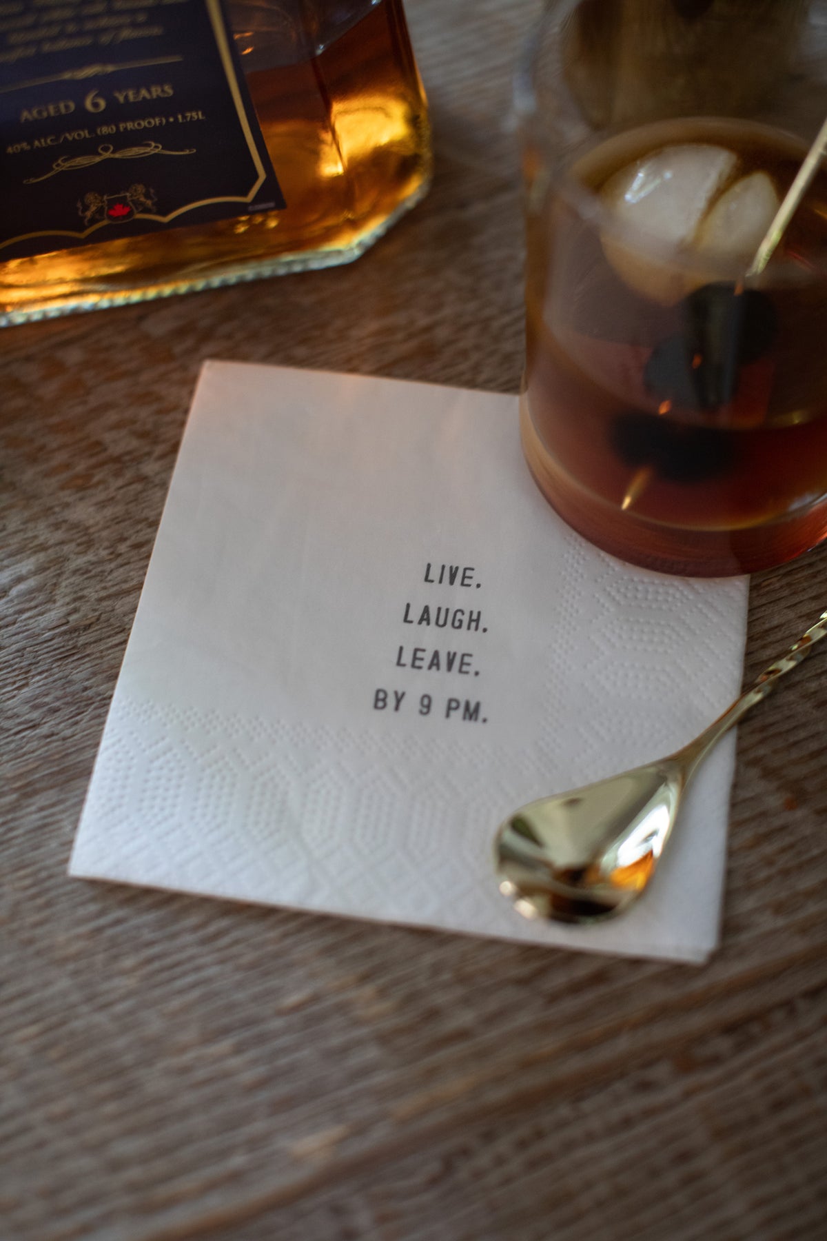 Live. Laugh. Leave. By 9 PM. Cocktail Napkins - Set Of 6