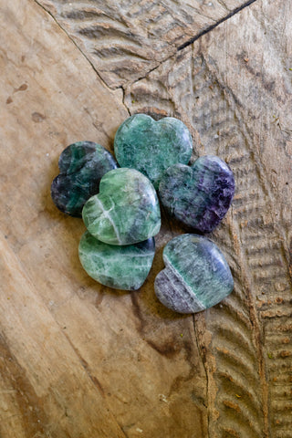 Rainbow Fluorite Flat Stone Hearts (Set of 6) - 2.5"x2.5"