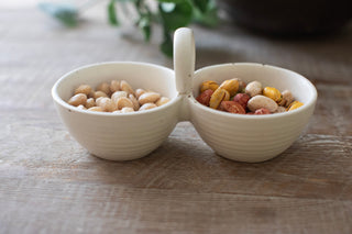 Ribbed Ceramic Speckled Double Condiment Dish