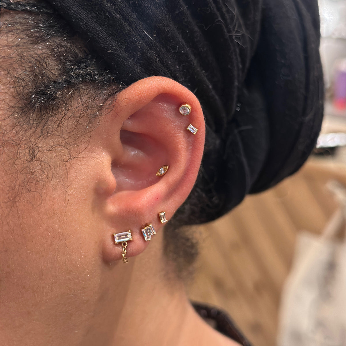 Double-Bar Crystal Stud Tiny Earrings
