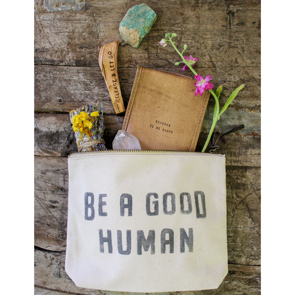 Be A Good Human Canvas Zip Bag - Cream