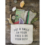 Put A Smile Canvas Zip Bag - Cream