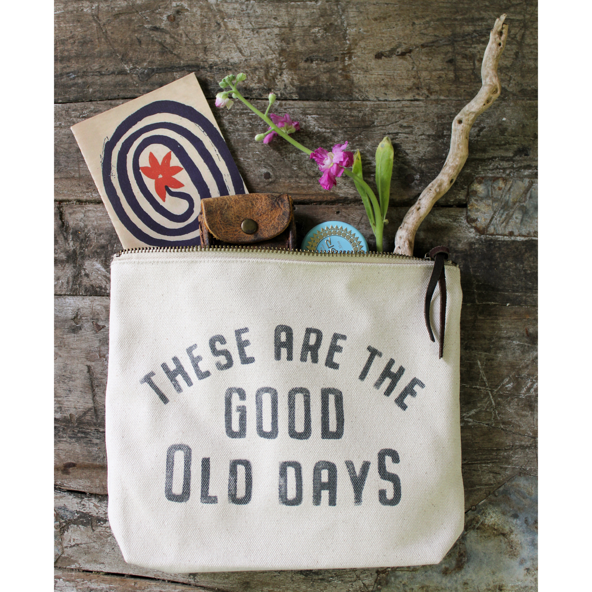 Good Old Days Canvas Zip Bag - Cream