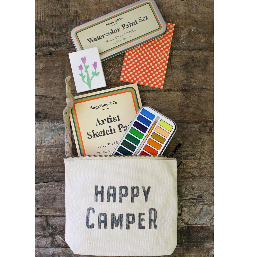 Happy Camper Canvas Zip Bag - Cream