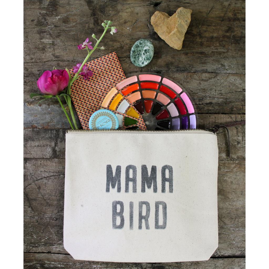 Mama Bird Canvas Zip Bag - Cream
