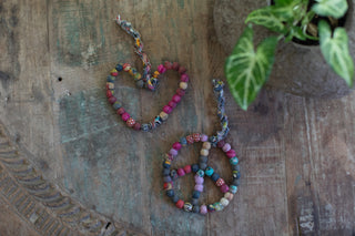 Kantha Ball Peace Sign Ornament - Set of 6