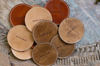 Drinks On Me Leather Coasters (Assorted Set of 12)