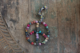 Kantha Ball Peace Sign Ornament - Set of 6