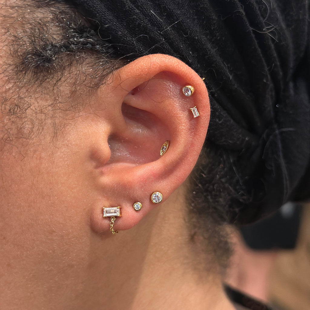 Crystal Dot Gold Rim Stud Tiny Earrings