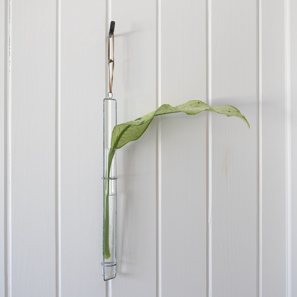 Zinc Hanging Glass Tube Vases - Assorted Set of 3