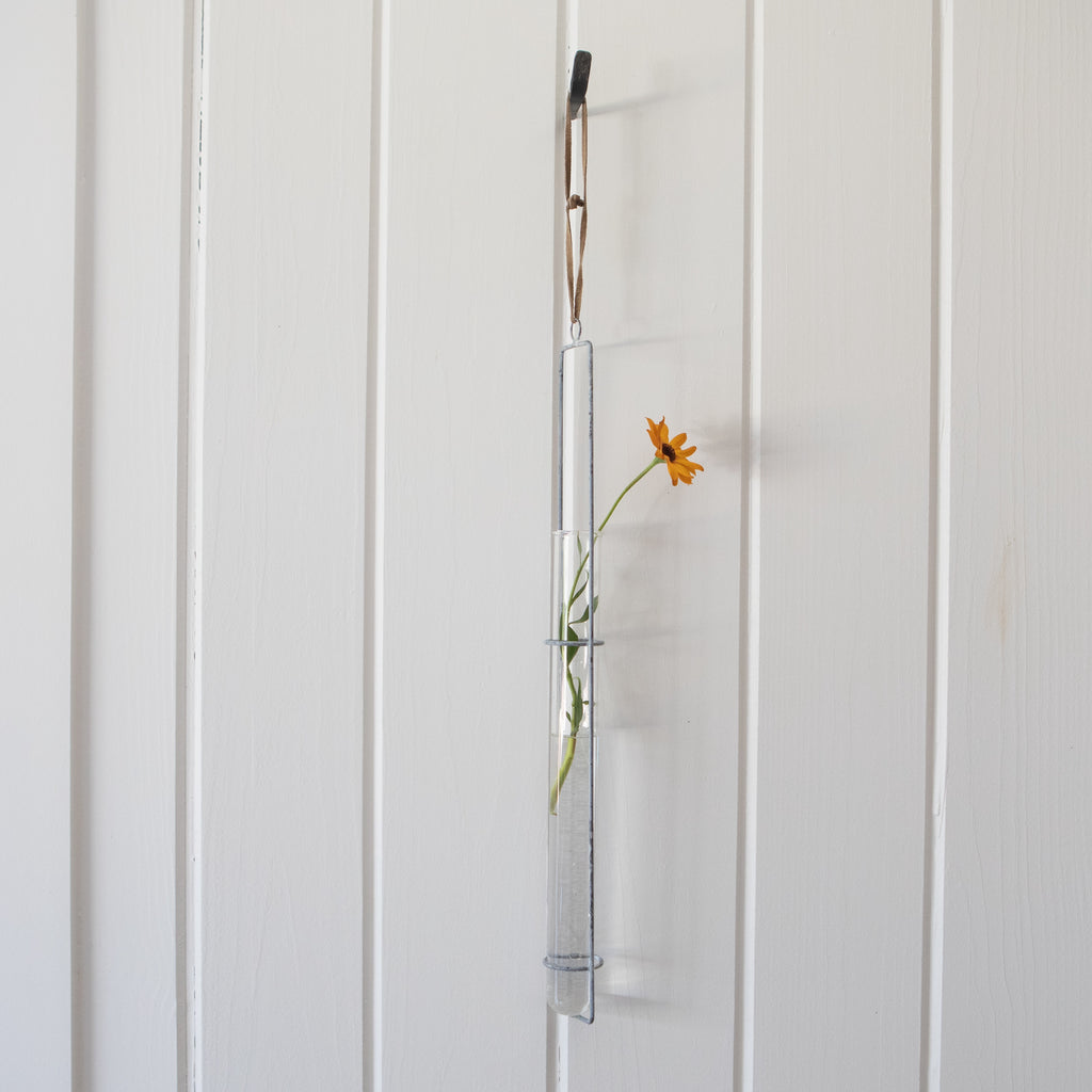 Zinc Hanging Glass Tube Vases - Assorted Set of 3