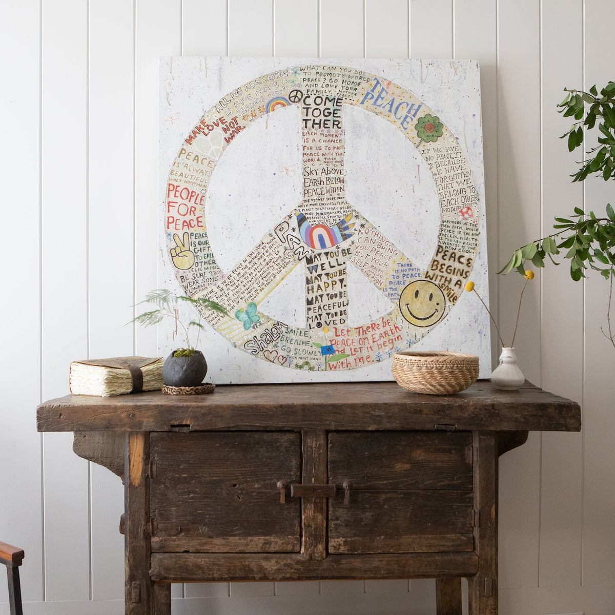 Choose Peace Art Print in White - Grey Wood