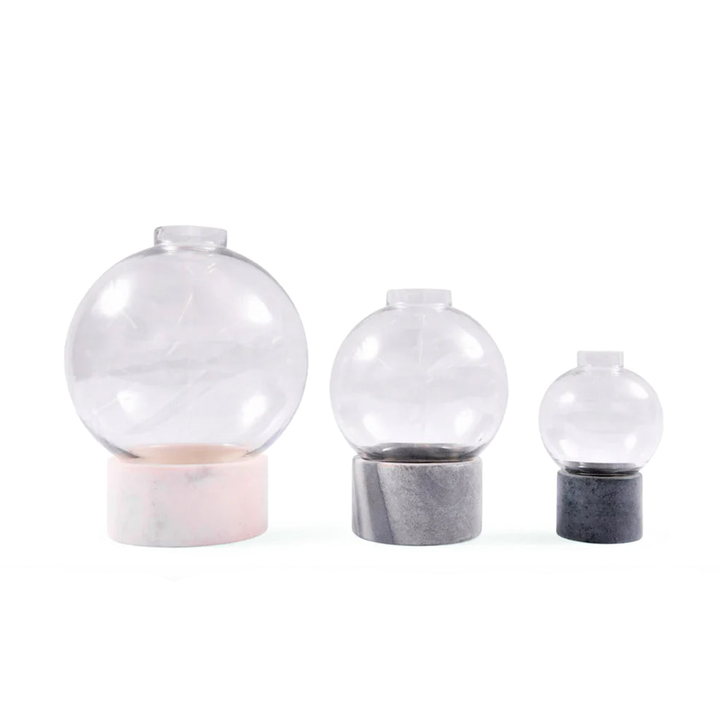 ***Round Glass Dome Vase on Marble Bases - Assorted Set of 3 Sizes