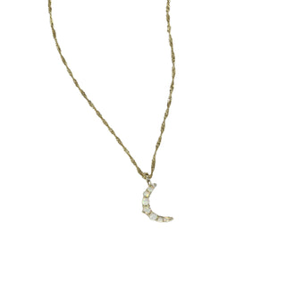White Opal Crecent Moon pendant necklace