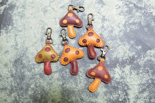 Puffy Leather Mushroom Keychains- Set/ 12
