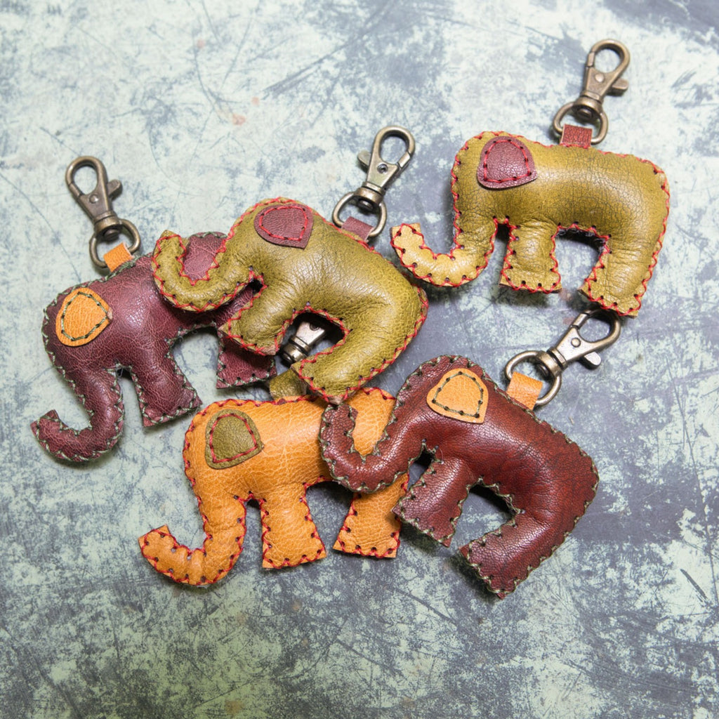 Elephant Puffy Leather Keychains - Set of 12