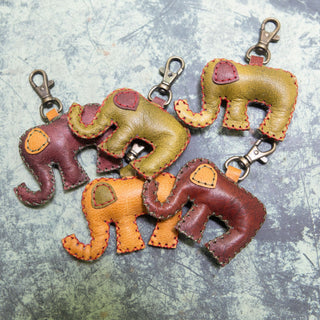 Puffy Leather Elephant Keychains- Set/ 12