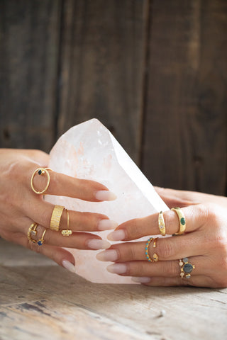 Hollow Oval Ring with Floating Moonstone - Size