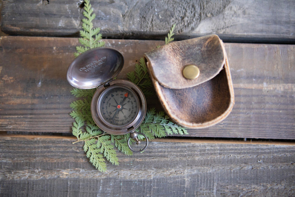 Oh The Places You'll Go Push Button Compass with Leather Pouch