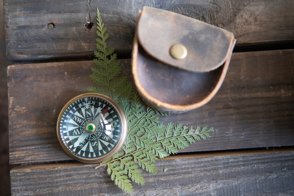 True North Dome Glass Compass with Leather Pouch
