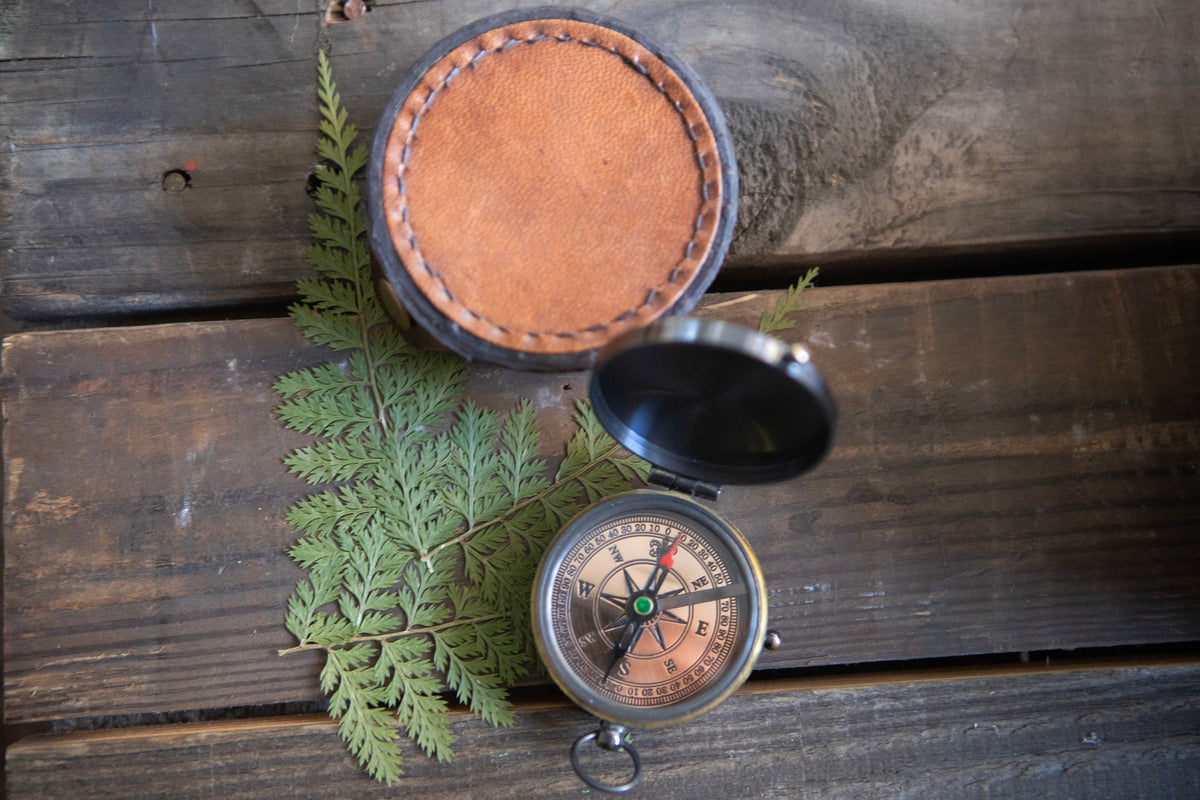 The Only Way Out Compass with Leather Case