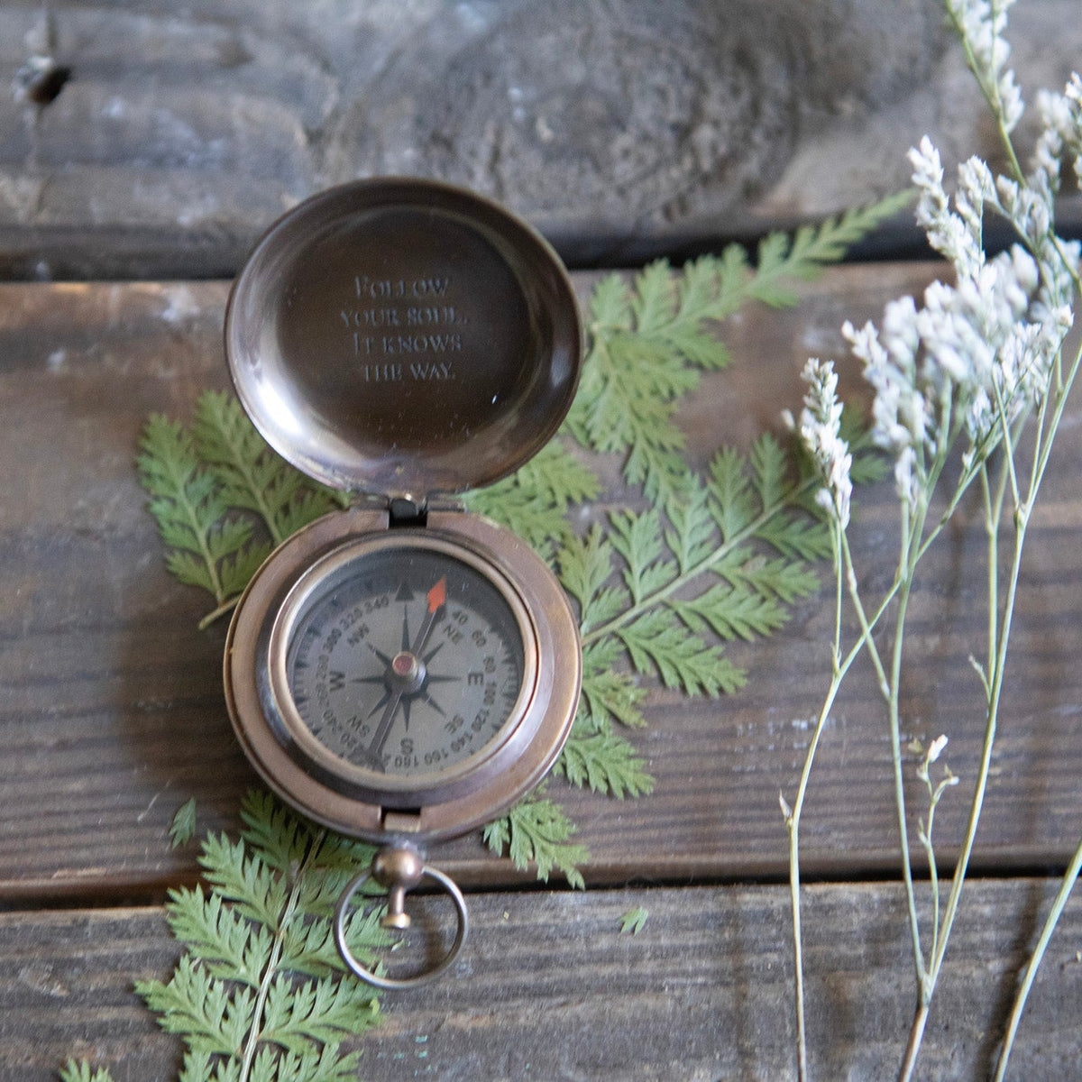 Follow Your Soul Push Button Compass with Leather Pouch