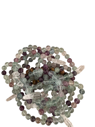 Raw Crystal Point Fluorite Bead Bracelet - Set of 12