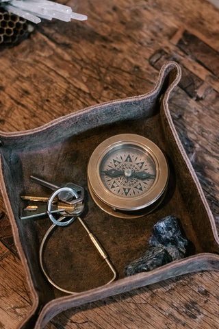 ***Distressed Brown Leather Catchall - 6" x 6" x 2"