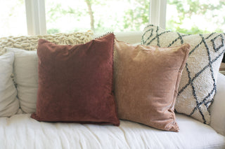 Canyon Velvet Pillow with Poms - 22"x22