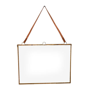 Horizontal Glass and Brass Wall Hanging Picture Frame with Brown Suede- 19"x14.5"