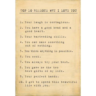 Top 10 Reasons I Love You Art Print - Gallery Wrap