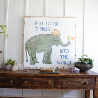Good Things Elephant  Art Print - Grey Wood