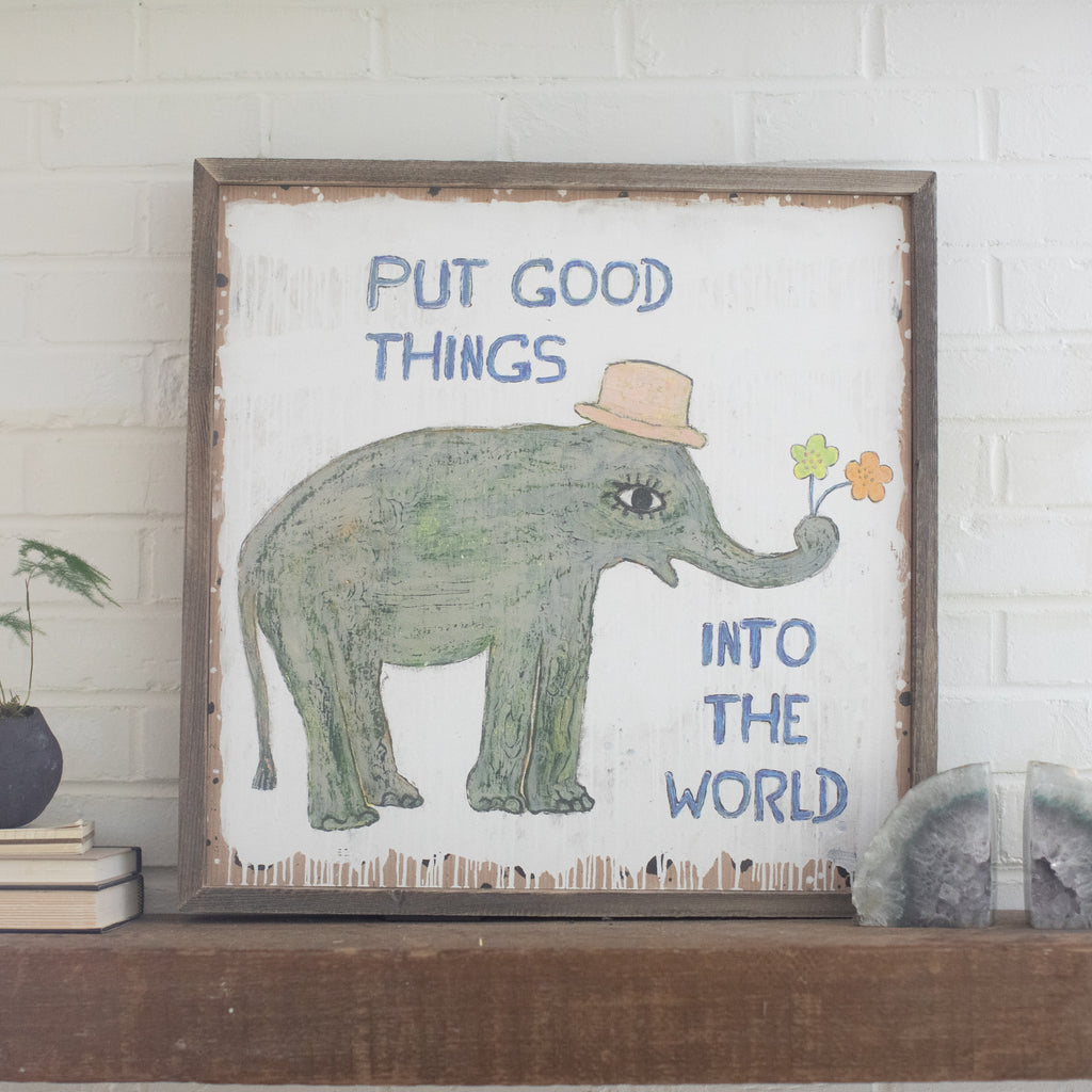 Good Things Elephant Art Print - Grey Wood