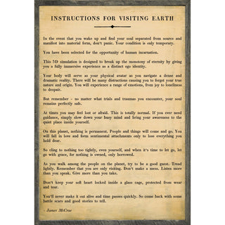 Instructions Before Visiting Earth Poetry Collection (Grey wood) Art Print