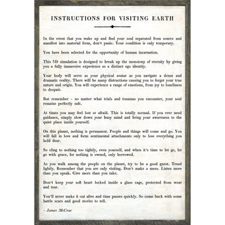Instructions Before Visiting Earth Poetry Collection (Grey wood) Art Print