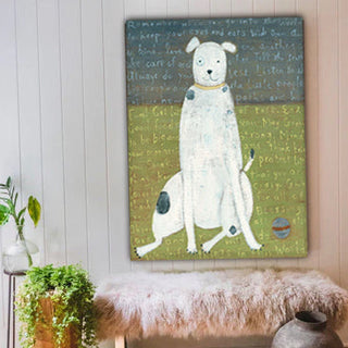 White Boy Dog Art Print - Grey Wood