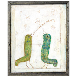 Happy Birds (Grey Wood) - Art Print