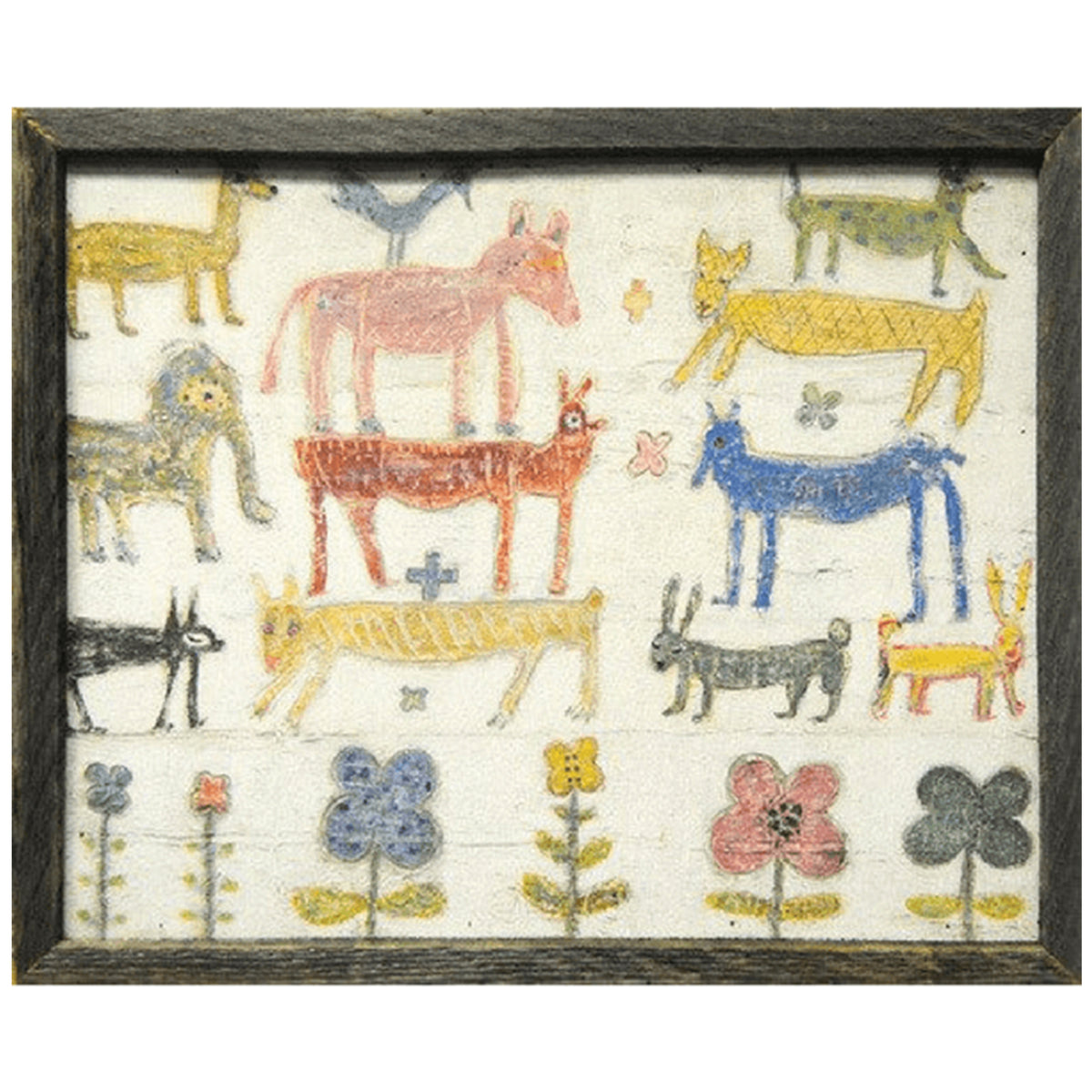Stacked Animals Art Print - Grey Wood