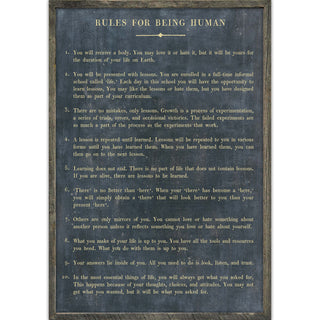 Rules For Being Human Art Print - Grey Wood