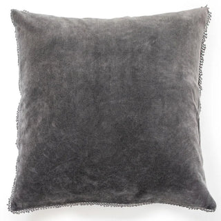 Ash Velvet Pillow With Poms - 22"x22