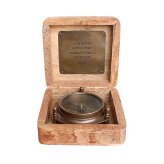 Luck Is What Compass in Wooden Box