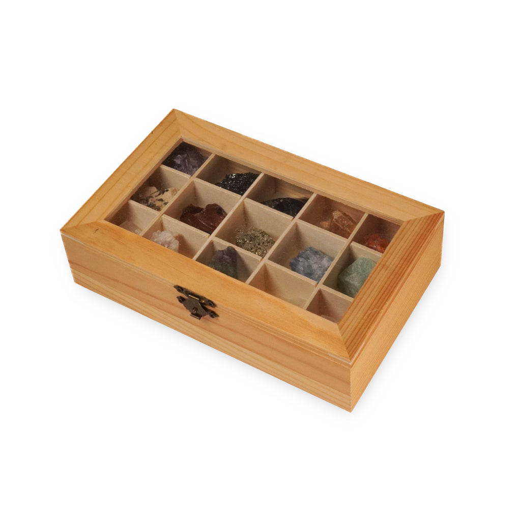 Wooden Box with Minerals
