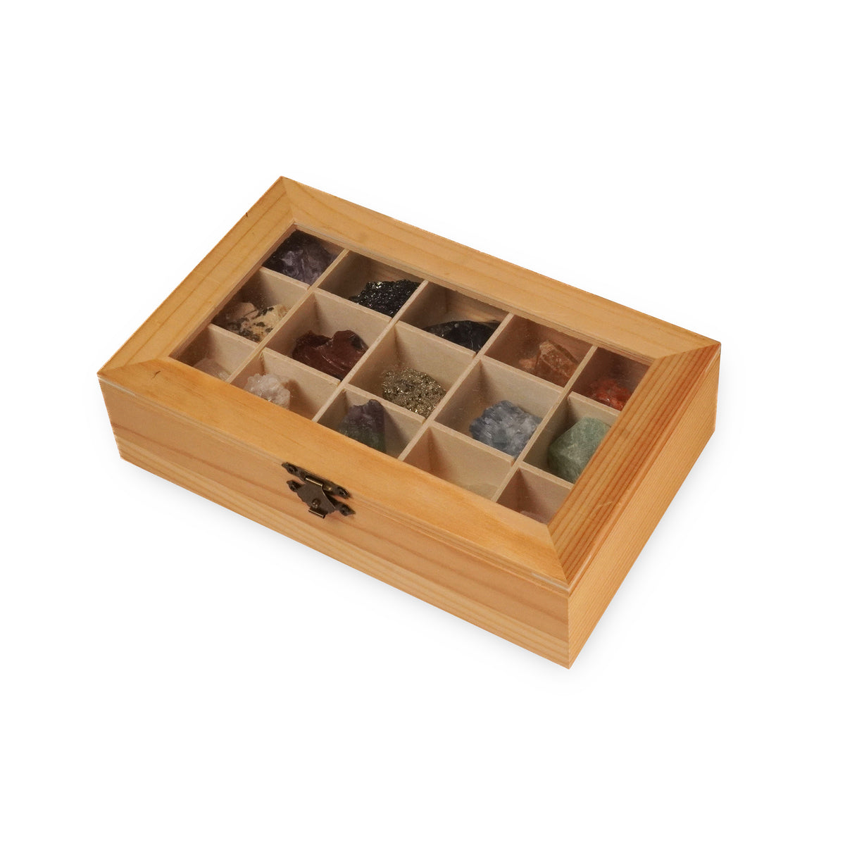 Wooden Box with Minerals