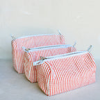 Coral Striped Quilted Zipper Bag- Medium